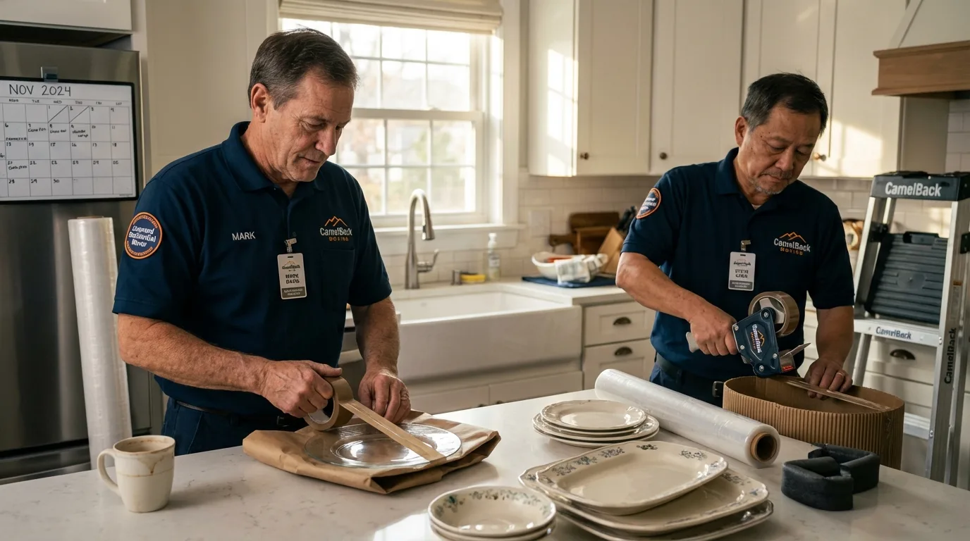 Professional crew packing kitchen dishware in Brooklet, GA